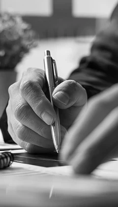 Avocats avec un stylo en main notant sur des papiers